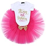 IBTOM CASTLE Baby Girl It's My 1st/2nd Birthday Cake Smash 3Pcs Shinny Sequin Bow Romper+Tutu Skirt+Headband+Leg Warmer Outfit Hot Pink(2 Years)(3pcs) One Size