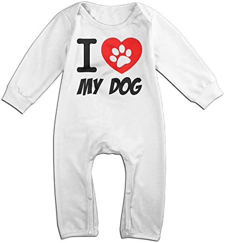 PCY Newborn Babys Boy's & Girl's I Love My Dog Footprint Long Sleeve Bodysuit Outfits For 6-24 Months White Size 6 M