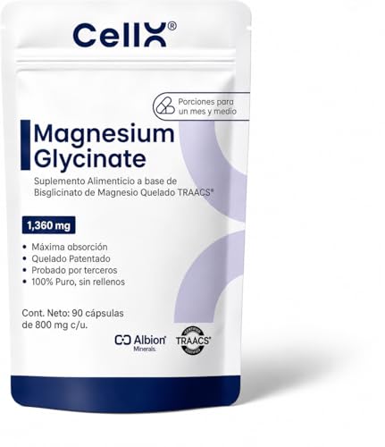 CellX | Magnesio Glicinato Quelado TRAACS Albion | 90 Cápsulas | 1360mg | 90 Servicios | Alta Absorción | Energía Natural, Relajación, Sueño y Bienestar | Duración 3 Meses
