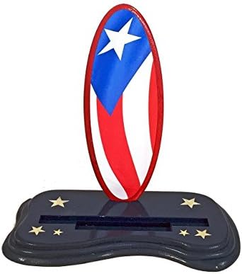 Red Puerto Rican Flag Surfboard Business Card Holder With Blue base.