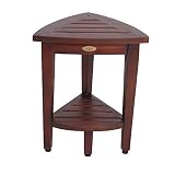 Decoteak New- Oasis Fully Assembled Teak Corner Shower Bench with Shelf- Shower Sitting, Storage, Saving Foot Rest