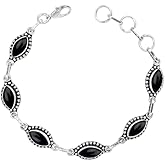 Gemstone Silver Overlay Link Bracelet For Women Natural Gemstone Link Chain Bracelet, Handmade Adjustable Link Bracelet For Women Girls Christmas Gifts