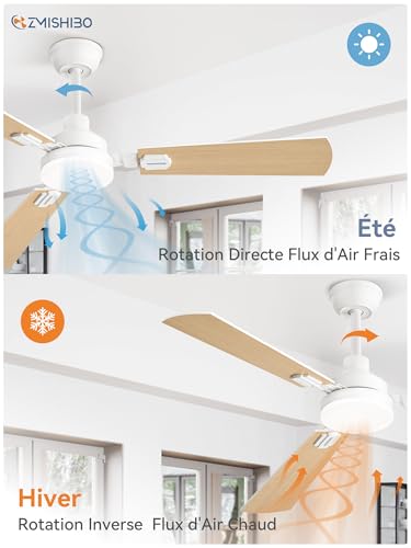 ZMISHIBO Ceiling Fan with 52" LED Light, Remote Control, 2 Rods, 3000K-6000K, Reversible DC Motor, Quiet, 6 Speed, Timer (White+Walnut)