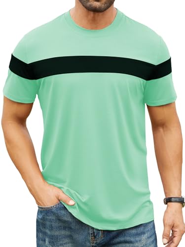 Hardaddy Men's Short Sleeve Color Block Crew Neck Pullover Casual Shirts at Amazon