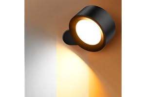AUDERWIN LED Wall Sconces Battery Operated Rechargeable Wireless Wall Lights, 3 Color Temperature and Dimmable, 360° Rotation Cordless Wall Mount Lamp for Bedroom