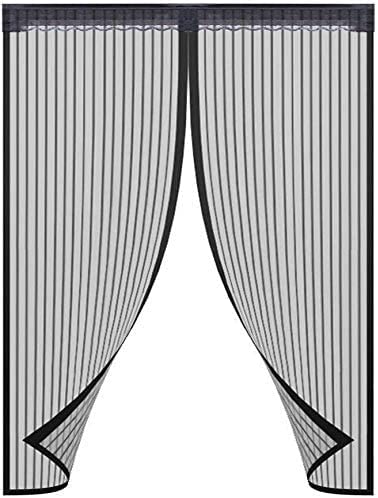 Fly Screen Magnetic Screen Door Cover Double Mesh Curtain with Full Frame Magic Tape Magic Instant Mesh Door for Front Door and Home Outside Kids/Pets Walk Through Easily (72"X80" in Black)