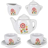 ArtCreativity Mini Porcelain Tea Set for Kids | Ceramic Pretend Play Set | Miniature Saucers, Cups, Teapot, Sugar and Cream Dispenser | Best Holiday or Birthday Gift for Boys and Girls Ages 8+