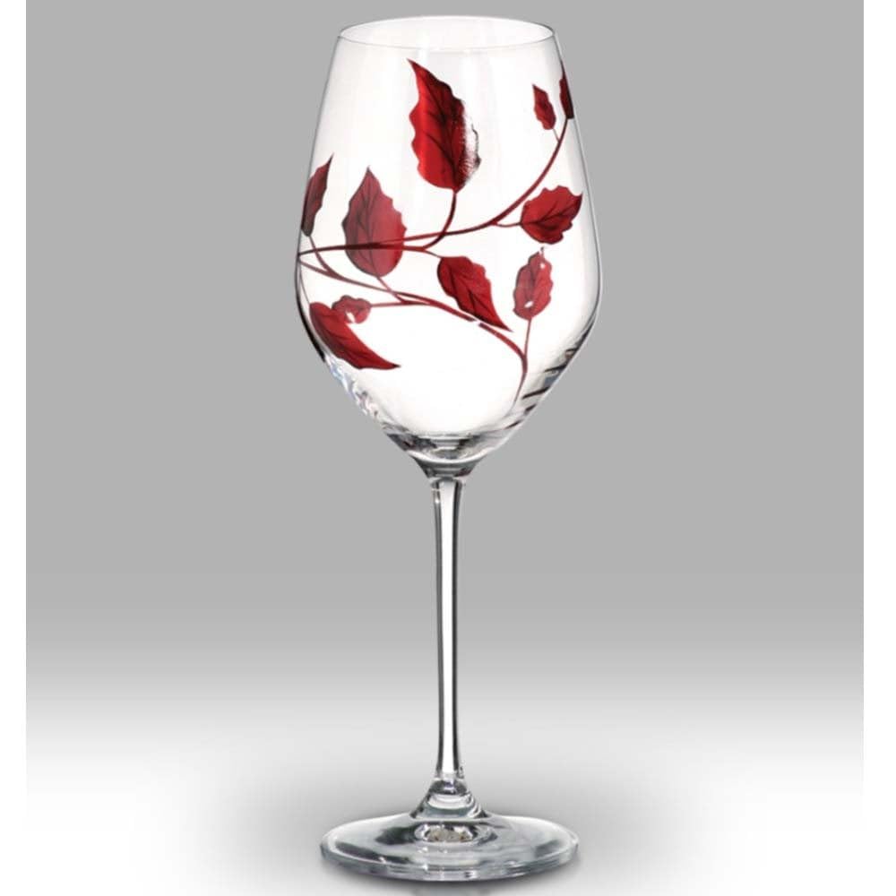 Quality RUBY LEAF Tendril Design Red/White Wine Glass Pair - Mouth Blown/Hand Decorated Glass - Ideal Ruby Anniversary 40th Wedding Gift 23.5cm