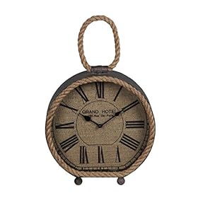 Benjara Round Metal Table Clock with Rope Edges and Handle, Gray and Brown 41kR1u1 XGL. SS280