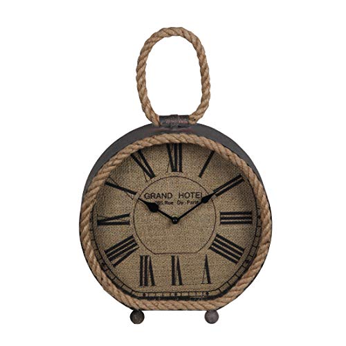 Benjara-Round-Metal-Table-Clock-with-Rope-Edges-and-Handle-Gray-and-Brown 41kR1u1 XGL