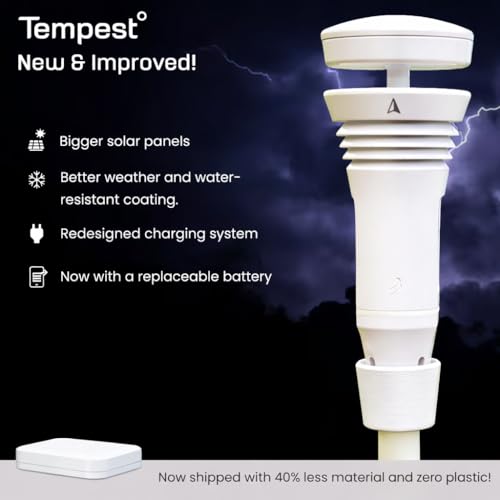 Tempest Weather Station with AI Forecasting, Wireless WiFi Monitor with Built-in Wind Meter & Rain Gauge, Real-Time Data, App & Alexa Compatible