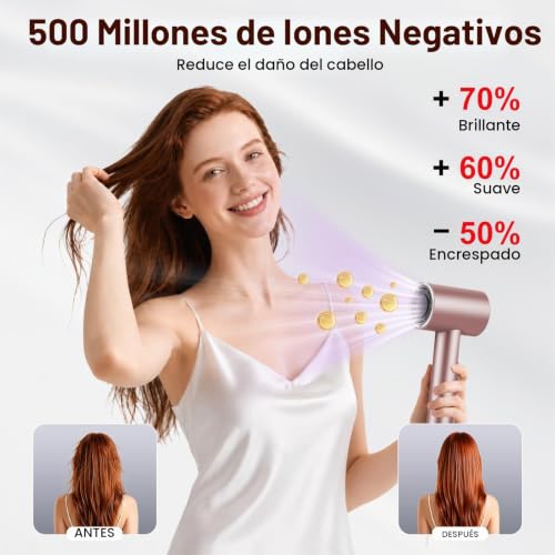 Professional Hair Dryer, High Speed, 160000 RPM, Quick Drying, 500 M Ions, Temperature Control, with Magnetic Diffuser Nozzle, 4 Temperatures, 2 Speed, for All Hair Types