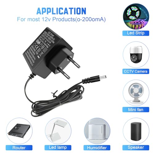 Transformer 220V to 12V, Power Supply 12V 2A, AC Input Power Adapter 200-240V, 24W Power Supply 12V for LED Strip, Transformer, IP Camera, External Hard Drive