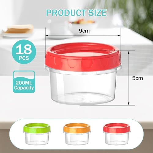 VINATO Set of 18 Airtight Food Containers, 200 ml Small Food Containers with Leakproof Lid, Set of Airtight Plastic Tupers in Red, Green & Orange, Stackable