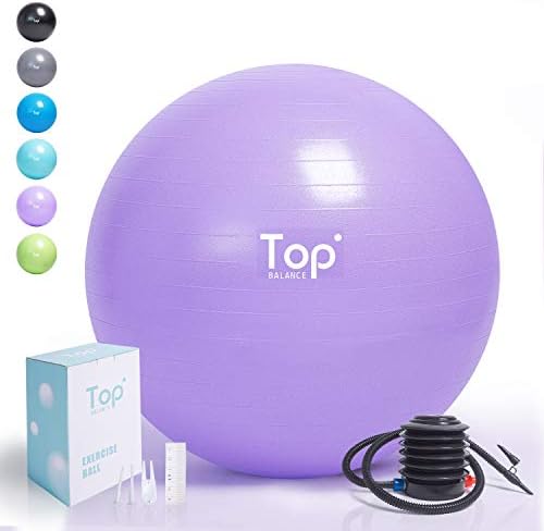 Top Balance Exercise Ball (Multiple Sizes) Extra Thick Yoga Ball Chair for Fitness, Stability, Balance, Pilates, Birthing - Anti Burst Supports 1000lbs - Includes Quick Pump (Office & Home & Gym)