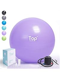 Top Balance Exercise Ball (Multiple Sizes) Extra Thick Yoga Ball Chair for Fitness, Stability, Balance, Pilates, Birthing - Anti Burst Supports 1000lbs - Includes Quick Pump (Office & Home & Gym)
