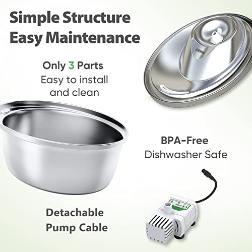 ORSDA Cat Water Fountain Stainless Steel, Pet Water Fountain for Cats Inside 3L, Automatic Water