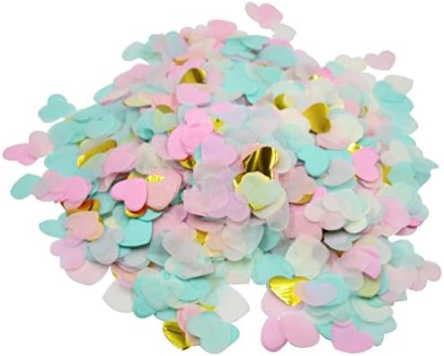 Mybbshower Pink Mint Gold Party Confetti Tissue Paper Hearts Wedding Toss Pack of 3.5 oz
