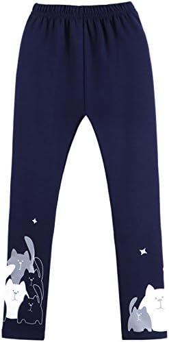 Little Girl Cute Cat Spring Full Length Cotton Floral Skinny Legging Pants Navy
