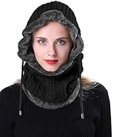 Eccoo House Winter Knitted Hat Fleece Lined Waterproof Ski Face Mask Balaclava Cap for Women Men (Black)