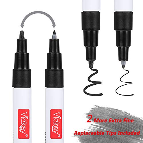Paint Pens for Rock Painting-Stone, Ceramic, Metal, Glass, Wood, Set of 6 Fine Tip Oil Paint Markers High Volume Ink for DIY Craft Projects Quick Drying with 2 Extra Replaceable Nibs(3 Black3 White)
