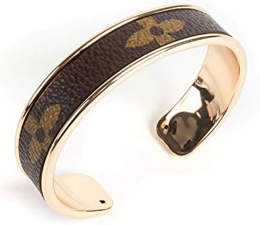 Natalie Parker Design Handmade Cuff Bracelet with Re-purposed Louis Vuitton Canvas 1/2" Gold Cuff
