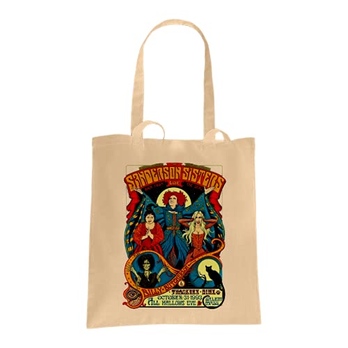 SmartyPants Sanderson Sisters Live Tote Bag - Classic Retro Hocus Pocus Witch Salem Witches Cat Binx Curse Teen Halloween Movie Film Cinema Cotton Shopper Gift Present (Natural Prime)