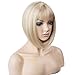 RightOn Classical Short Straight Women Girls Brown Synthetic Wig With Wig Cap (Linen Blonde)