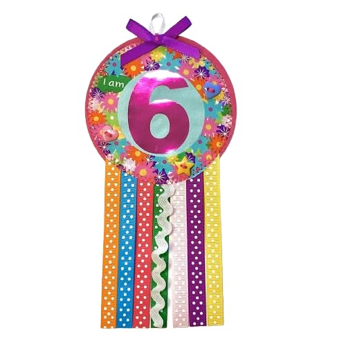 Ditsy Rosettes Floral Birthday Rosette Badge - Age 3, 4, 5, 6, 7, 8, 9- Perfect Party Gift card – Birthday Boy, Birthday Girl (Age 6)
