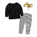 Baby Toddler Girl Long Sleeve Balck Top+Stripe Pants+Gold Headband 3Pcs Set (18-24 Month, Black)