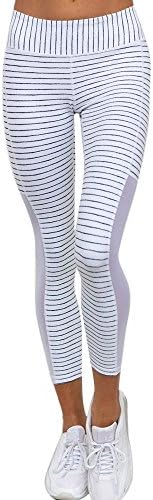 Women High Waist Yoga Pants Striped Mesh Patchwork Sports Gym Running Fitness Leggings Athletic Trouser