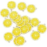 Cauaoa 20 Pcs Yellow Lemon Fruit Enamel Lemon Charms Pendant Beads for DIY Jewelry Making Bracelet Necklace Beading DIY Jewelry Accessories Charms