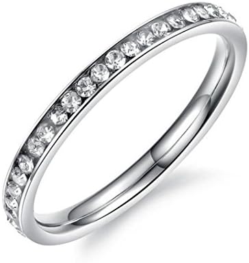 Mintik Cubic Zirconai Eternity Ring Stainless Steel Girl Women CZ Engagement Wedding Band Ring