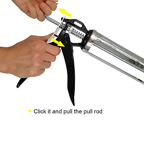 Caulking Gun 10 oz Cartridge, Hand Caulk Guns with Comfort Grip, Heavy Duty Rotating Frame, 10:1 Thrust Ratio (Silver) - Thumbnail 4