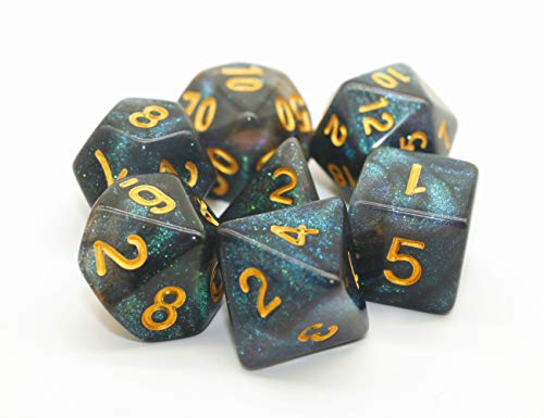 HD Dice DND Dice Set RPG Black Dice Fit Dungeons and Dragons D&D Pathfinder MTG Role Playing Games Glitter Polyhedral Dice with Dice Bag