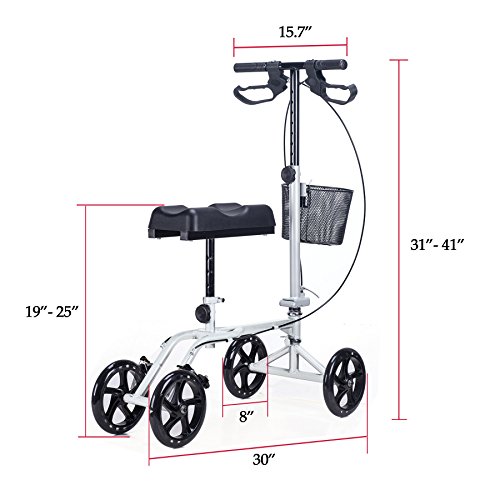 COZ Upgraded Dual Brake Steerable Knee Scooter with Ergonomic Cushion