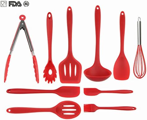 Silicone Kitchen Utensils Set By VIDEOTORG, Non Stick Cooking Utensils Heat Resistant Baking Spatula Hygienic Antibacterial Safety Health Silicone Kithcen Tools For Cooking (10 Pieces)