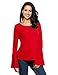 SunnyLady Women Lace Up Blouse Tie Back Ruffle Trumpet Long Bell Sleeve Flare Knit Top Red XL