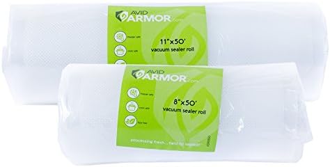Best Seller 2 Roll Pack 11" x 50' and 8" x 50' Commercial Vacuum Sealer Bags Rolls for Food Savers, Sous Vide & Freezer Storage 100 Total Feet | Avid Armor