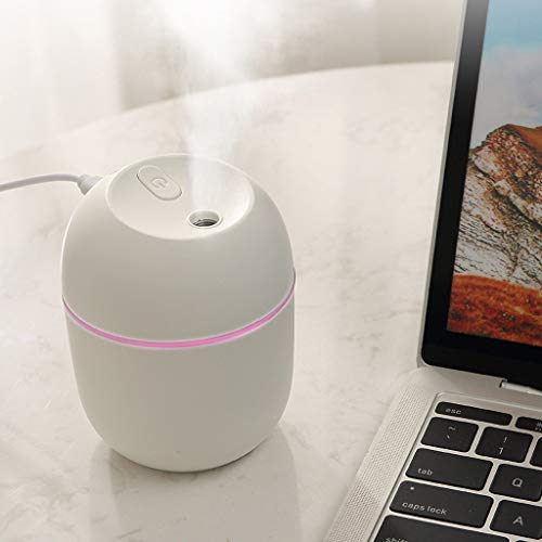 Mini humidifier-Advanced humidifier with 220ml Water Tank, Silent ultrasonic humidifier with Cold Mist, Automatic Shutdown and Long Battery Life (White)