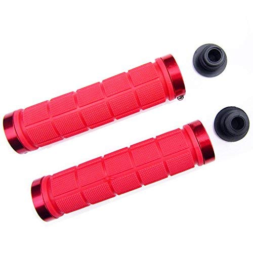 Bicycle Handlebar Grips Bicycle Grips Handlebar Grips with Handlebar End Caps Non-slip Rubber Bicycle Handle with Aluminum Ring for Road Citybike Mountain Folding Bike (red)