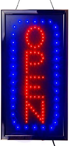 Large LED Open Sign for Business Displays: Vertical Electric Light Up Sign Open with 2 Flashing Modes | Lighted Signs for Barber Shops, Bars | No use of toxic Neon (24" x 13", Model 5)