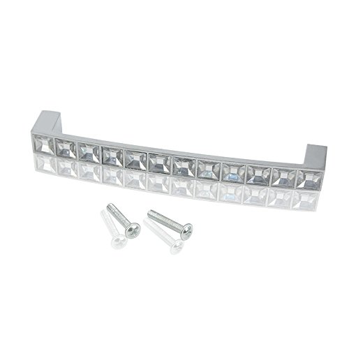 TOVOT 128 MM European Style Square Clear Glass Diamond Crystal Rhinestone Knobs Handle Pull for Cupboard Kitchen Bathroom Knobs Drawer Wardrobe Door Handle Pull(6 pack)