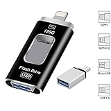 128GB Flash Drive for iPhone, Hterepi USB External Storage Memory Photo Stick 4 in 1 OTG Drive Compatible for iPhone,iPad,iPod,Mac,Android and Computer (Black) ...