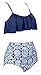 Angerella Swimsuits For Women Ruffled Top Swimwear High Waisted Bikini,US 10-12=Tag Size 2XL,Navy