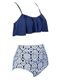 Angerella Womens High Waisted Bikini Flounce Top Trajes de baño Trajes de baño