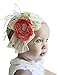 Baby Girl Boutique Floral Headband White for Christening, Communion, Blessings for Babies and Girls Curly Feathers Wide Stretch Lace Band Photo Prop Formal Dressy Wear (Coral and Mint)