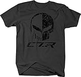 OS Gear Distressed - Chevy Corvette C7 Racing Punisher Skull Flags Tshirt - Large