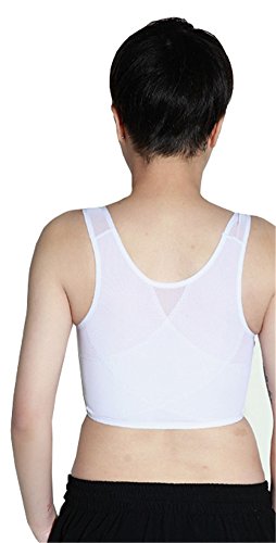 Breathable Super Flat Les Lesbian Tomboy Compression 3 Rows Clasp Chest Binders (Small, White)