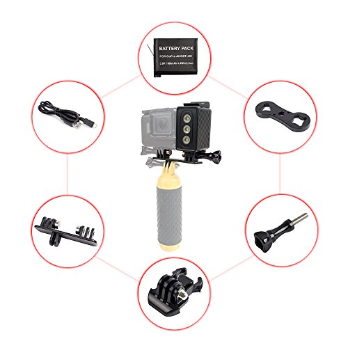 ADIKA Underwater Light for GoPro 30m Waterproof Sidekick Side LED Flash Spot Flood Lighting Camera Accessories - for Dive Diving Scuba - for GoPro Hero 2018 6 5 4 3+ 3 2 SJcam SJ5000 EKEN Xiaomi Yi